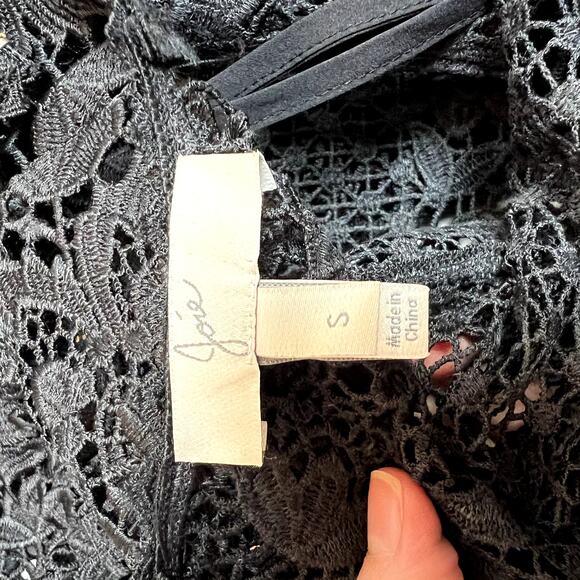 Joie Rodia Romantic Festive Holiday Semi-Sheer Lace Top Blouse Black Small - Picture 10 of 13
